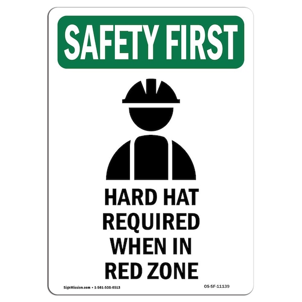 OSHA, Hard Hat Required, 24in X 18in Rigid Plastic, 18" W, 24" H, Portrait, OS-SF-P-1824-V-11139